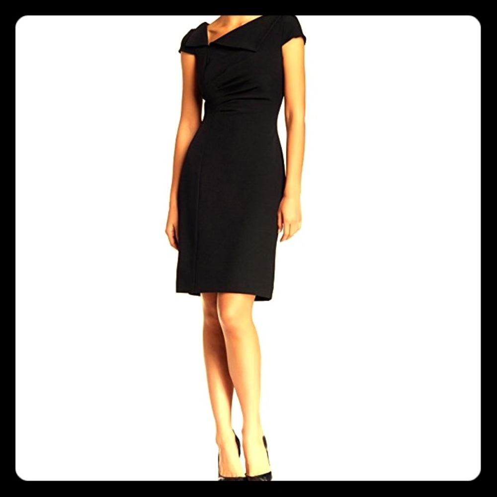 Tahari ASL Cap Sleeves Foldover Neck Sheath Dress